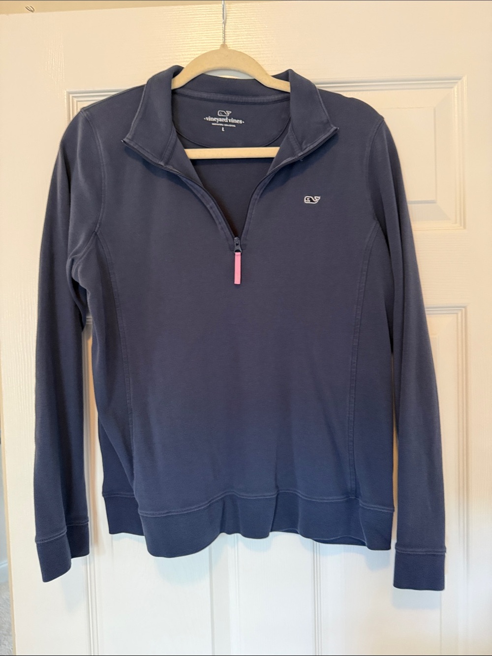 Vineyard Vines Navy Quarter-Zip Pullover with Pink Zipper Pull
